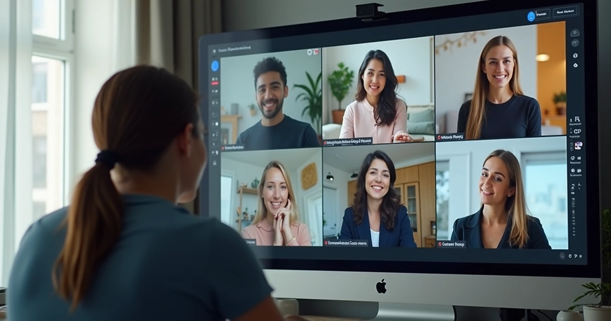 Mentor orientando um grupo durante uma videochamada
