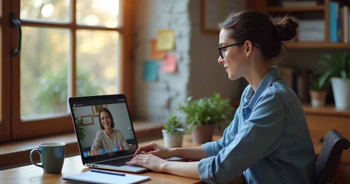 Profissional frente ao notebook participando de preparação online para entrevista