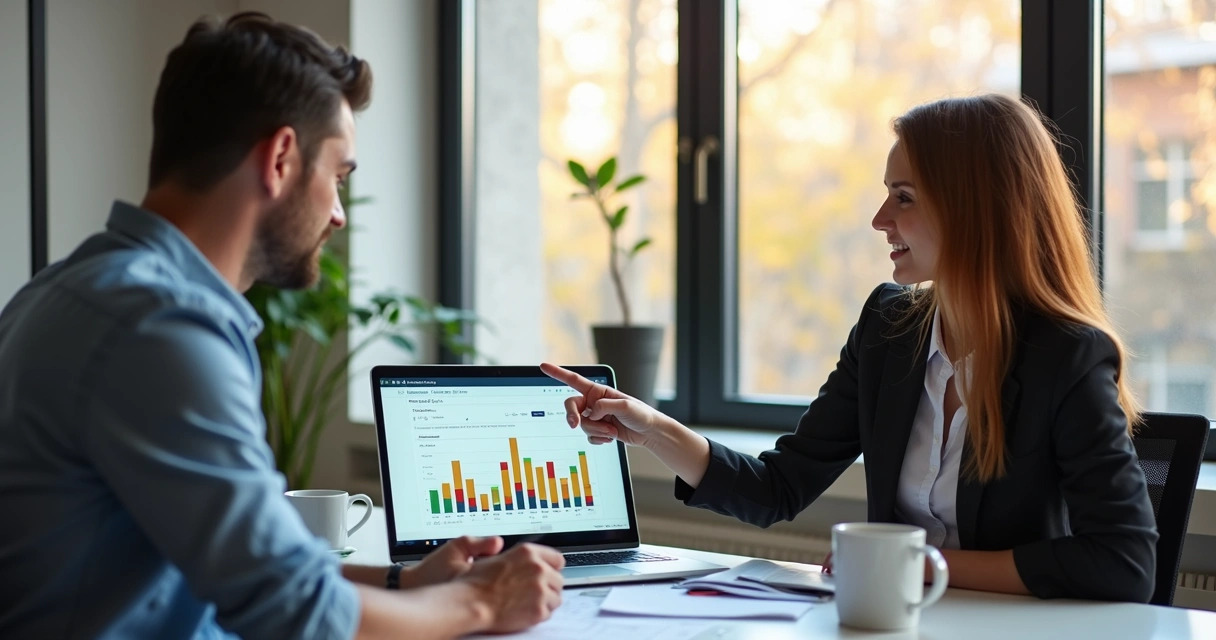 Mentor mostra dashboard financeiro ao mentorado na tela do computador