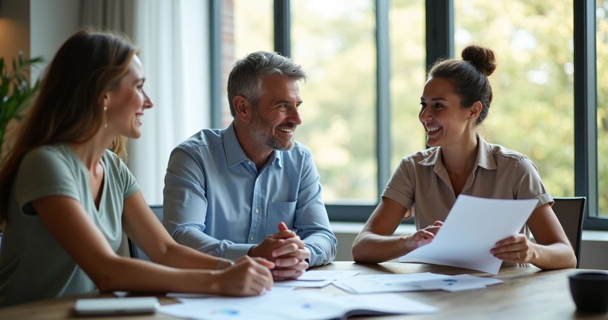 Mentores orientando casal em sessão personalizada de finanças 