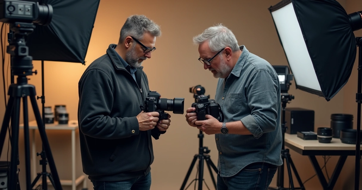 Fotógrafo recebendo orientação sobre equipamentos de fotografia 