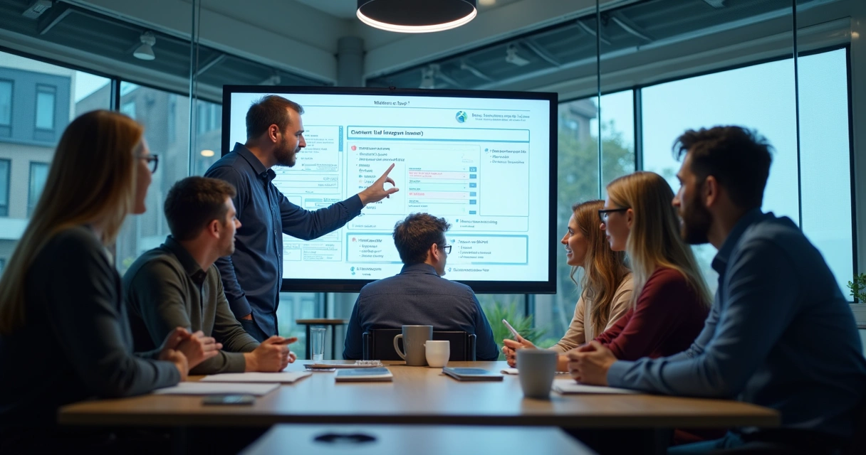 Grupo discute resolução de problema com quadro digital