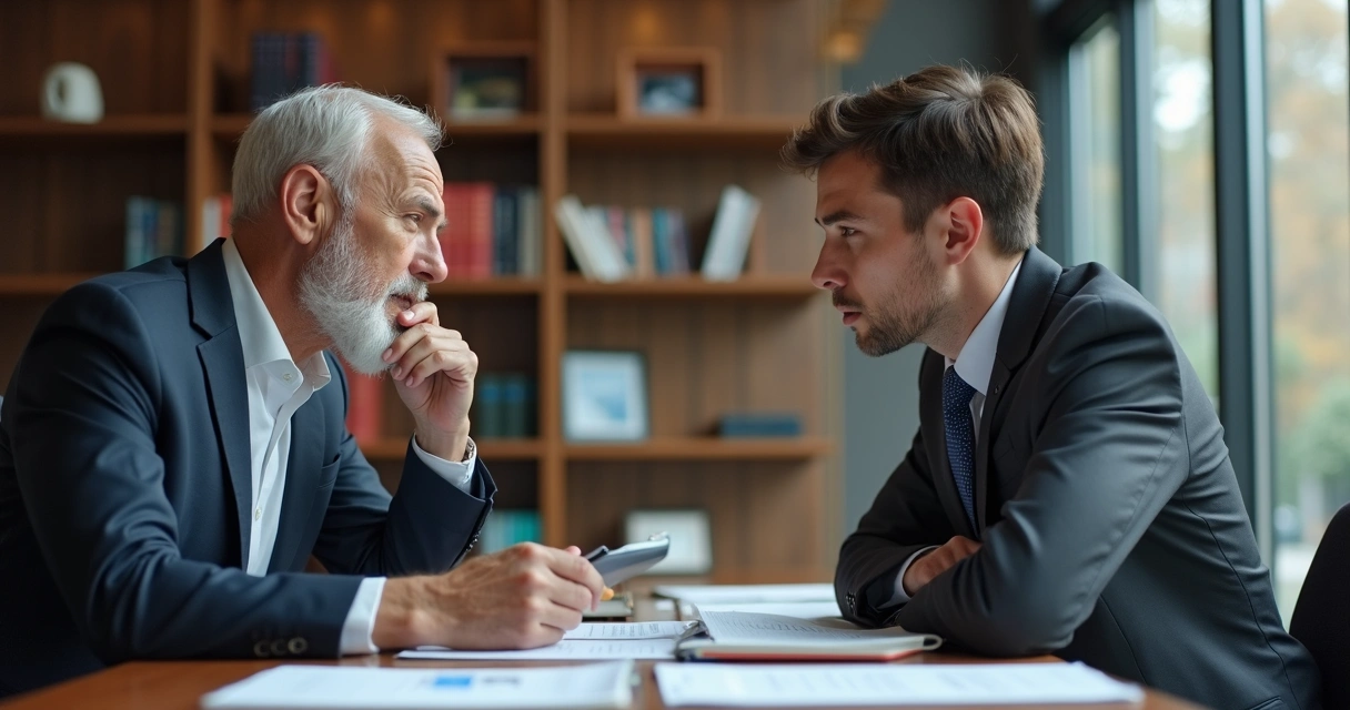 Líder orientando sucessor em conversa de mentoria 