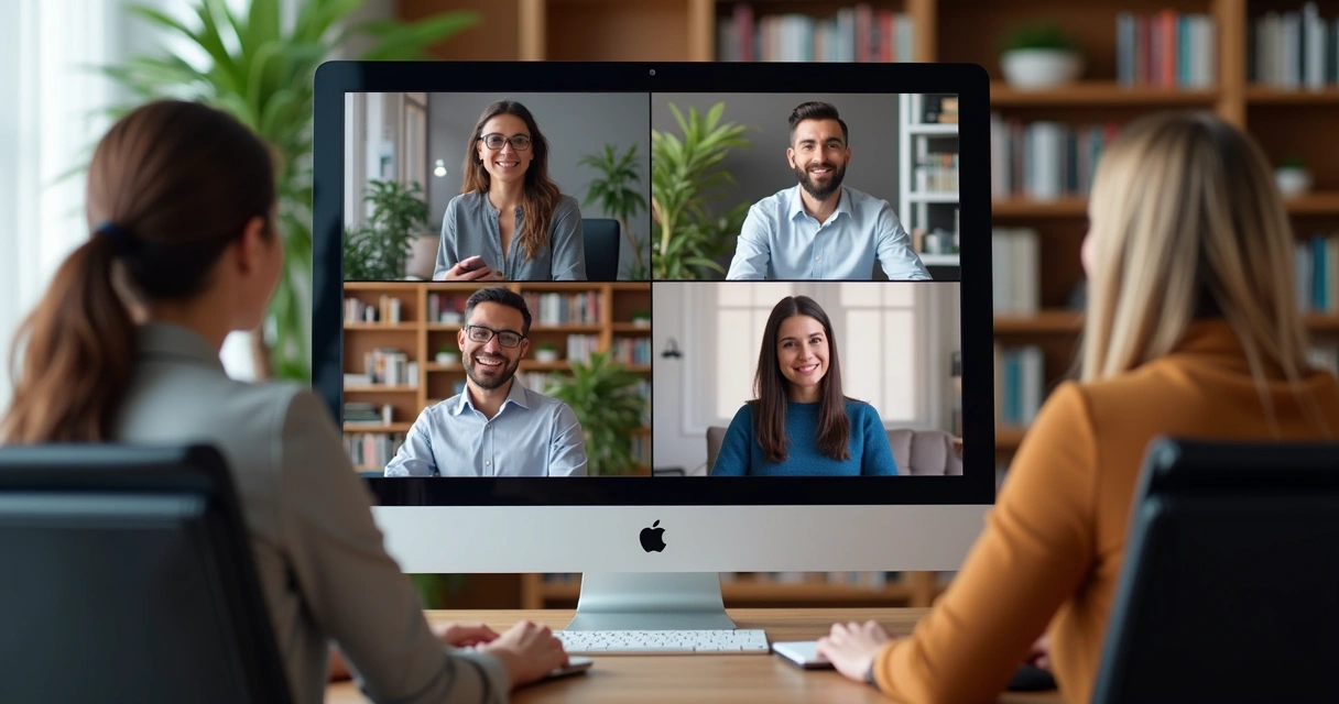 Mentores e mentorados em chamada de vídeo seguindo mentoria online 