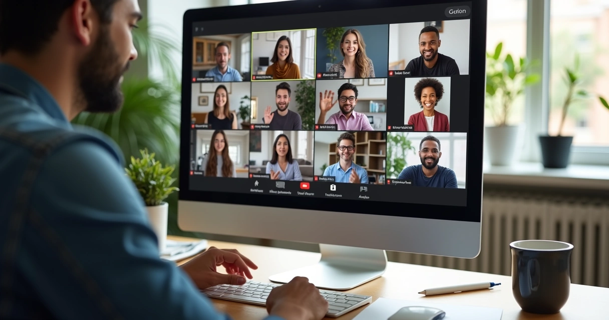 Mentoria online com grupo diverso em videochamada 