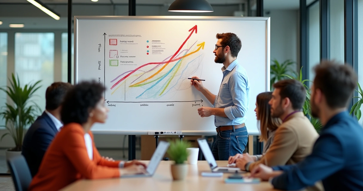 Mentor com quadro branco personalizando jornada de mentoria 