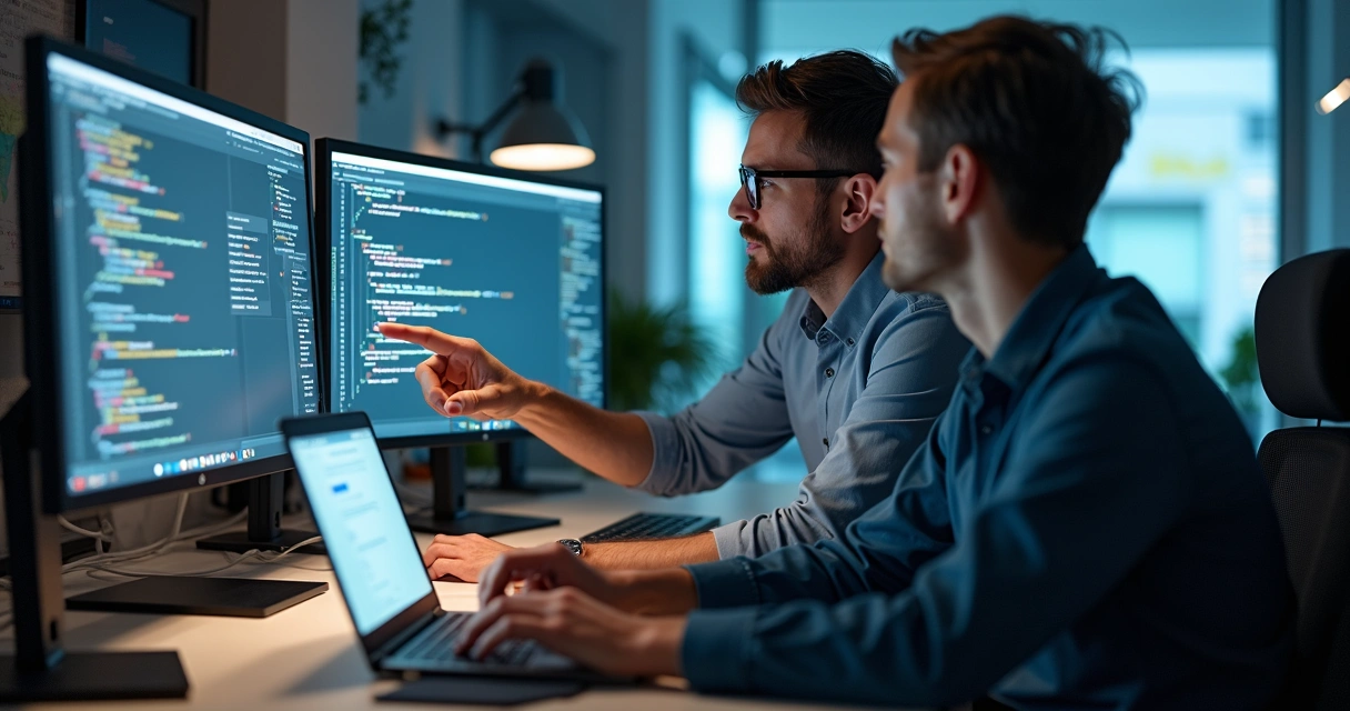 Mentoria técnica entre dois profissionais de software 