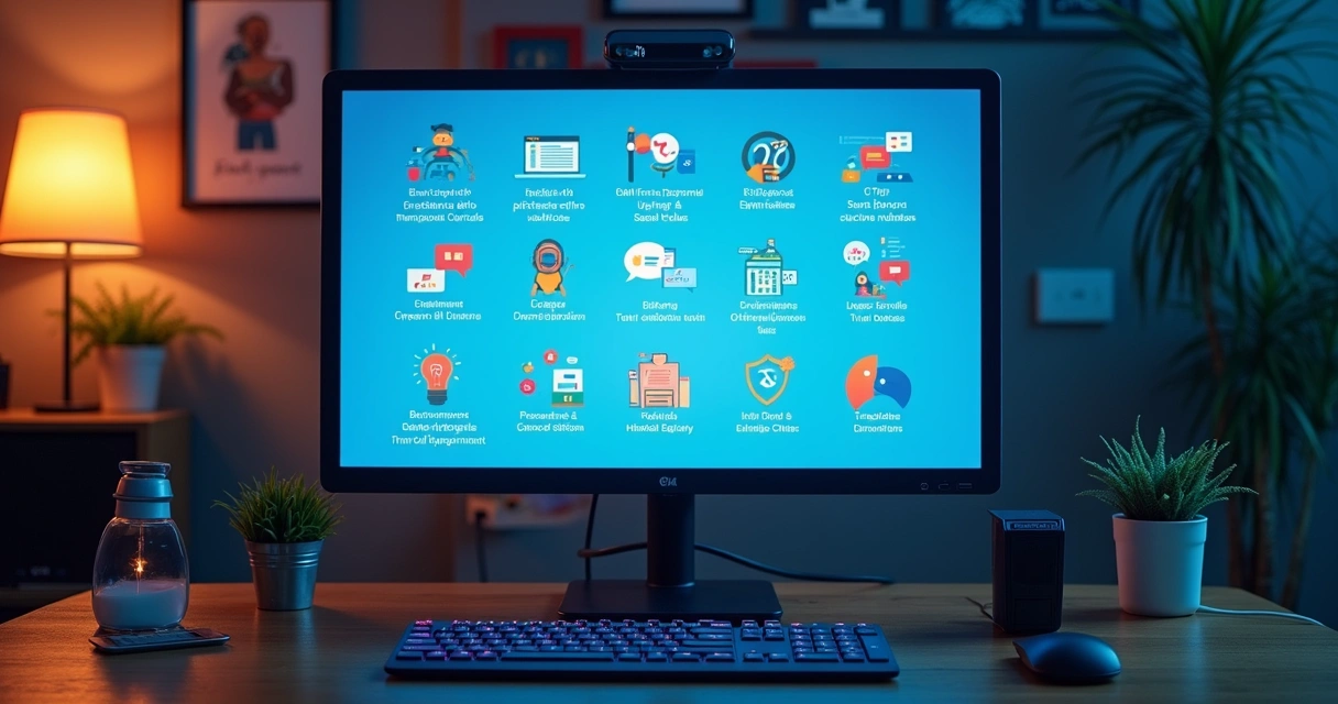 Painel de computador mostrando opções de plataformas de mentorias e cursos