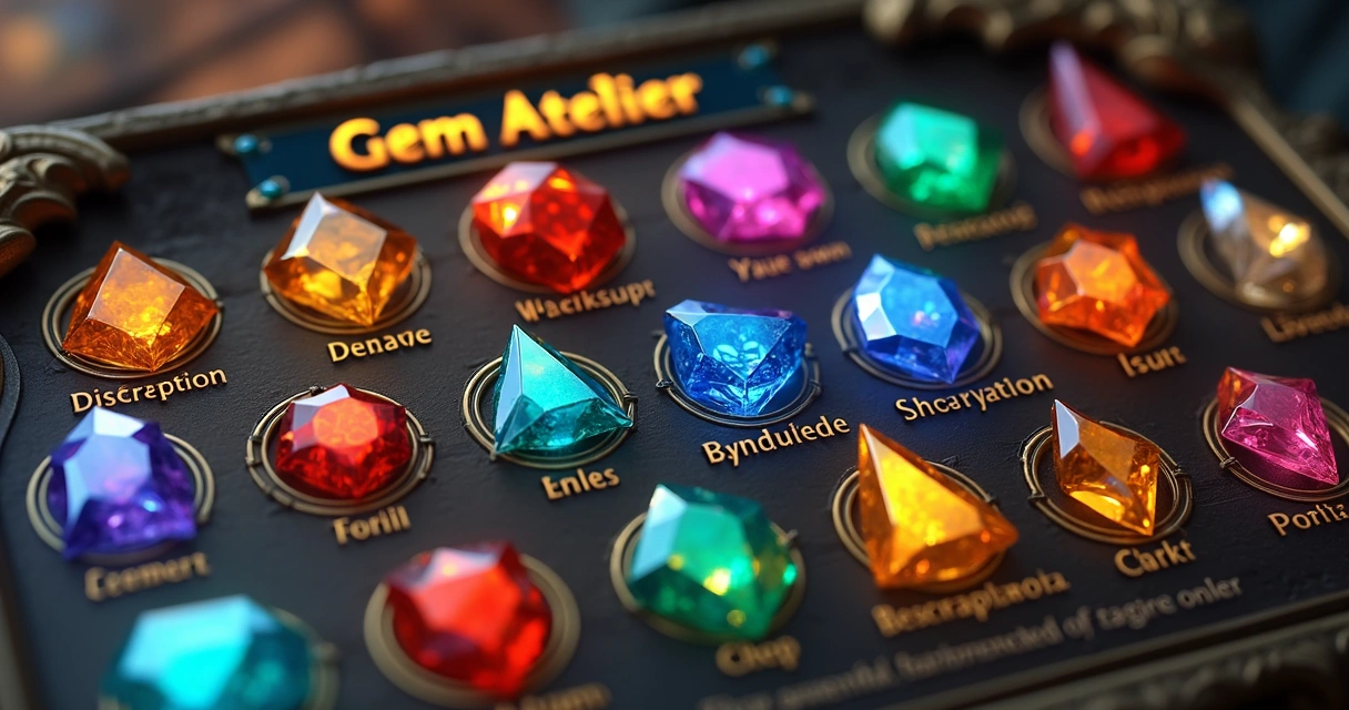 Interface de jogo mostrando menu de gemas