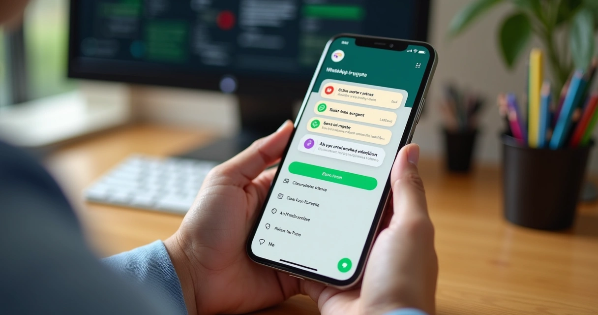 Tela de WhatsApp com menu interativo guiando o usuário por opções 