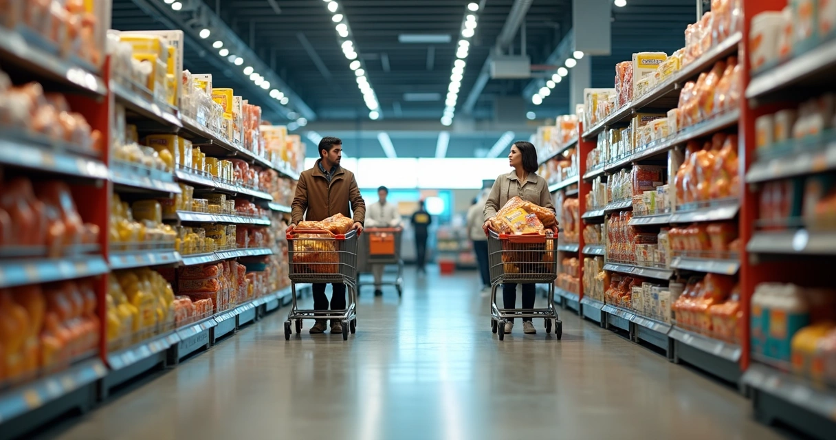 Corredor de supermercado americano amplo e iluminado 