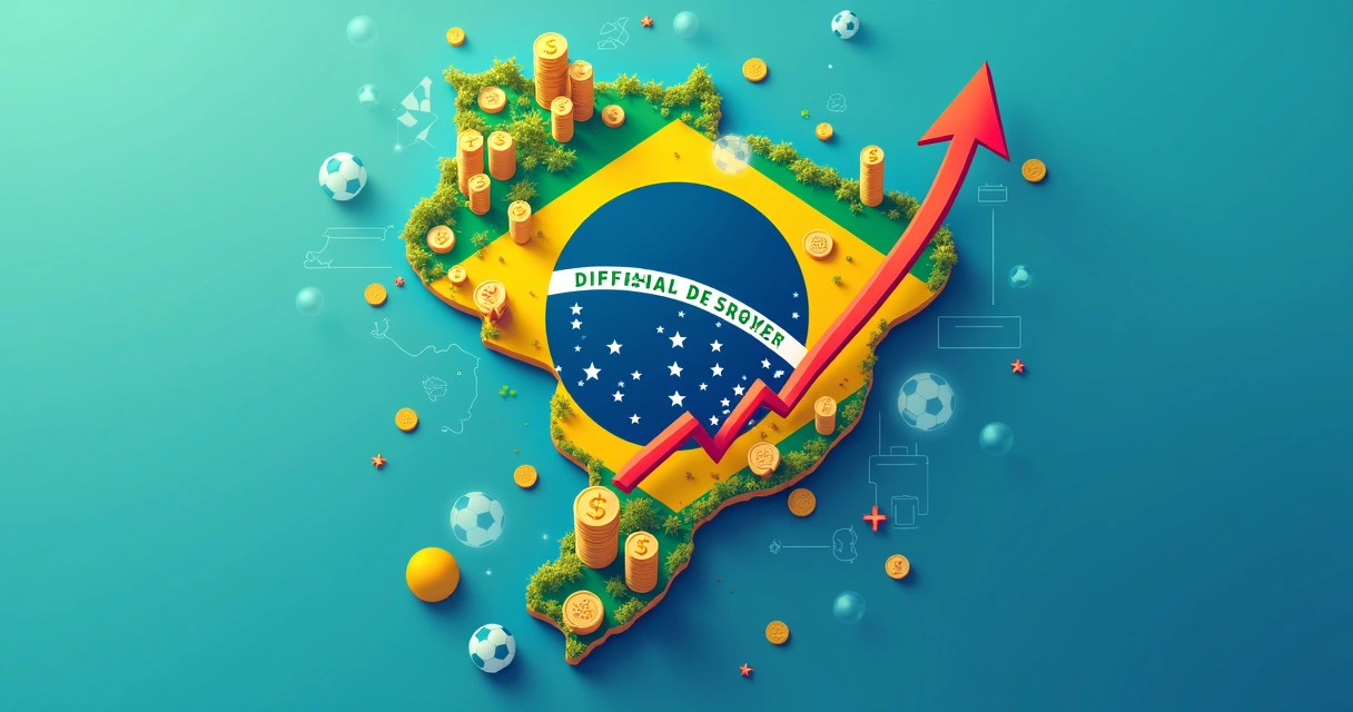 Mapa do Brasil com gráficos representando o crescimento das apostas esportivas 