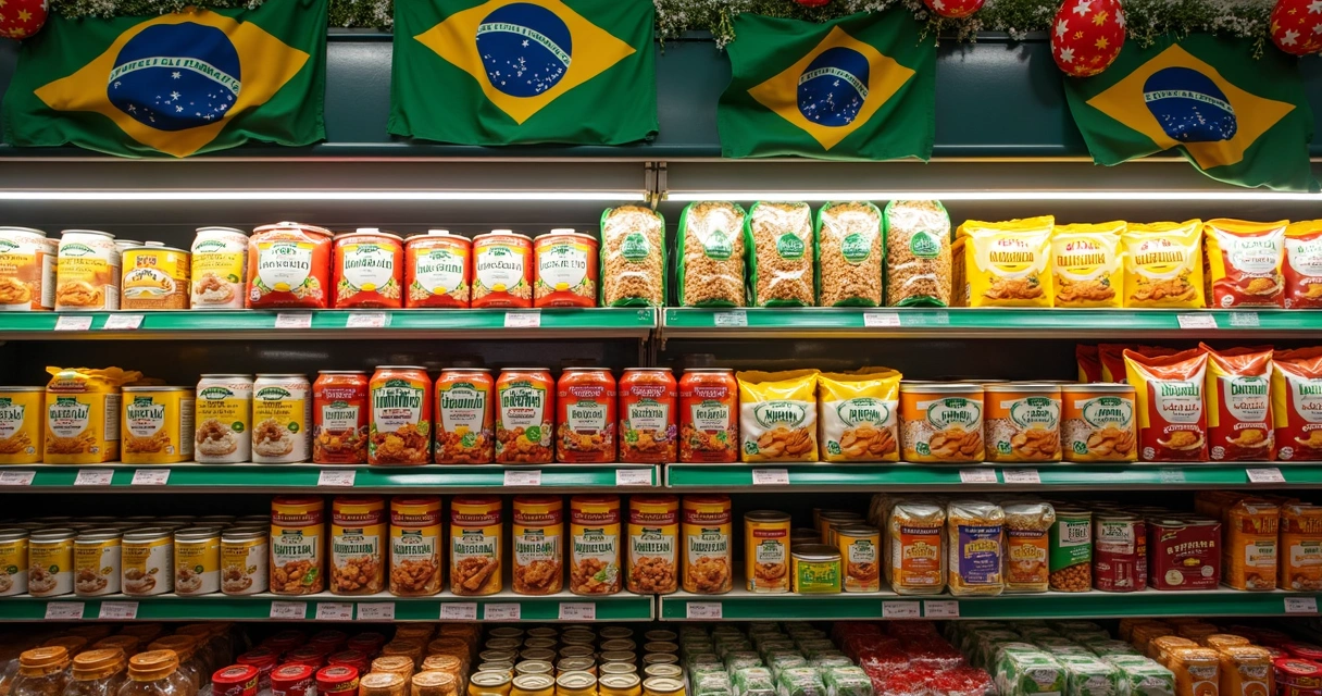Prateleira com produtos brasileiros em um mercado de Orlando 