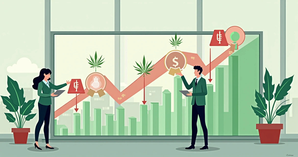 Gráfico de ações de cannabis com sinais de alta e baixa. 