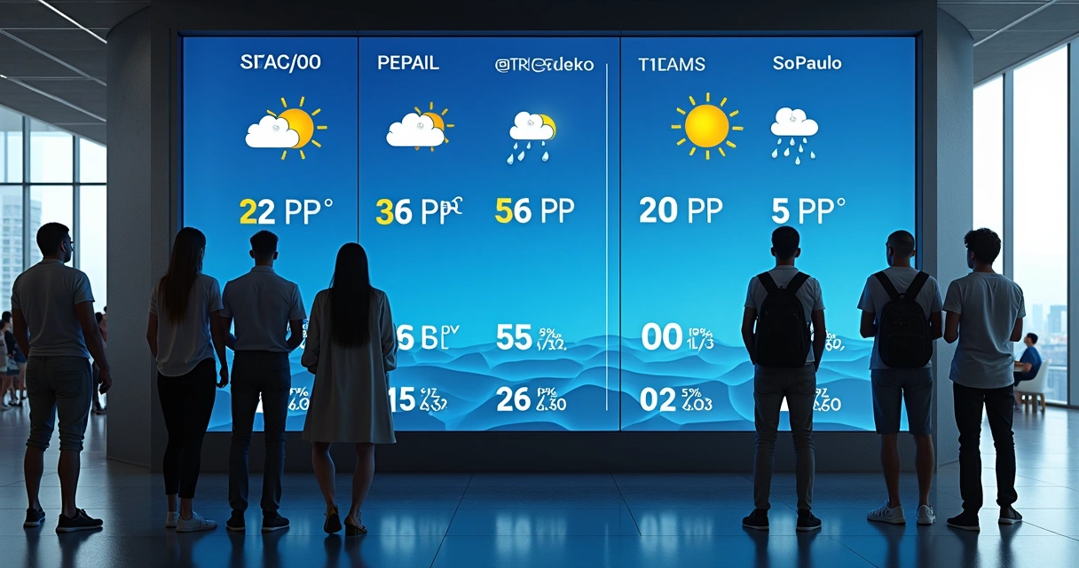 Plataforma de previsões exibindo temperatura e chuva 