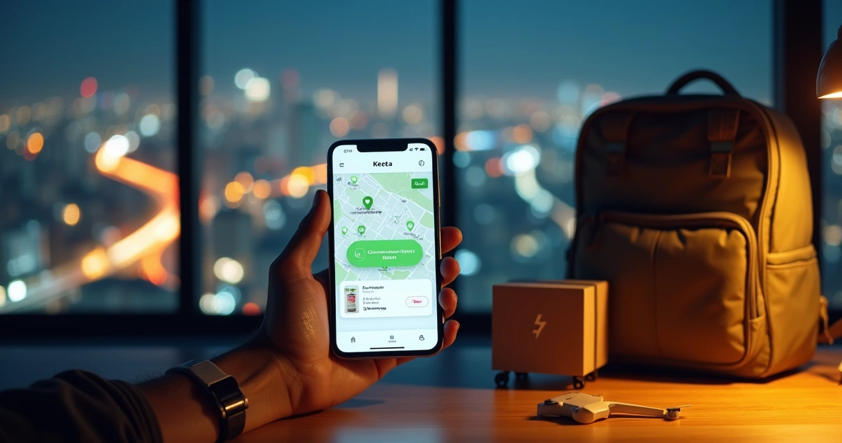 Mapa digital de São Paulo com aplicativo de delivery destacando a Keeta em uma tela de smartphone 