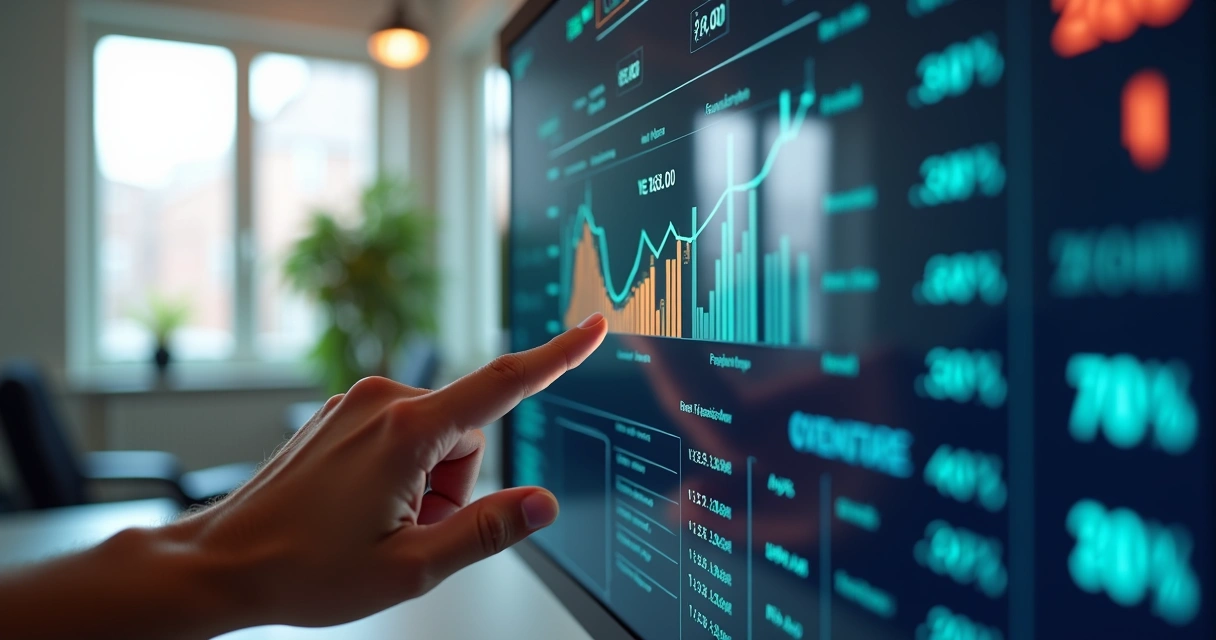 Tela digital mostrando previsão de resultados eleitorais em plataforma financeira virtual com gráficos e opções de votos sim ou não 