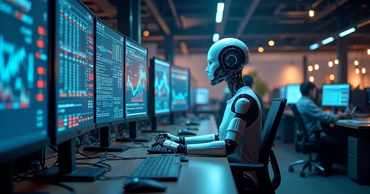 Humanos e robôs operando juntos no mercado financeiro 