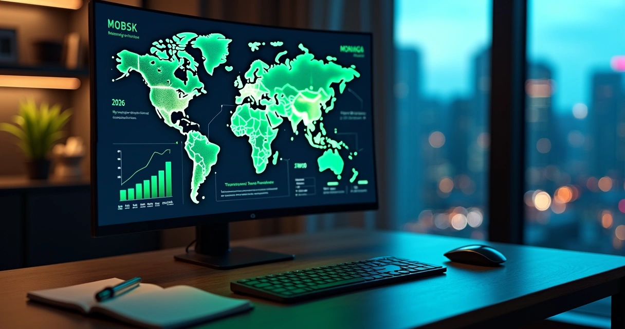 Mapa mundi com gráfico de crescimento do mercado de moringa até 2026 