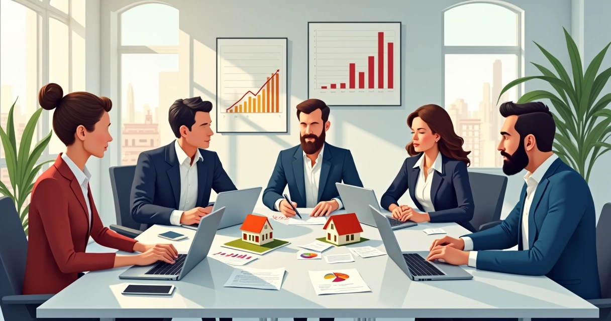 Equipe de corretores em negociação imobiliária 