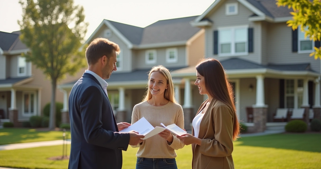 Corretores de imóveis mostrando casas nos EUA para clientes 