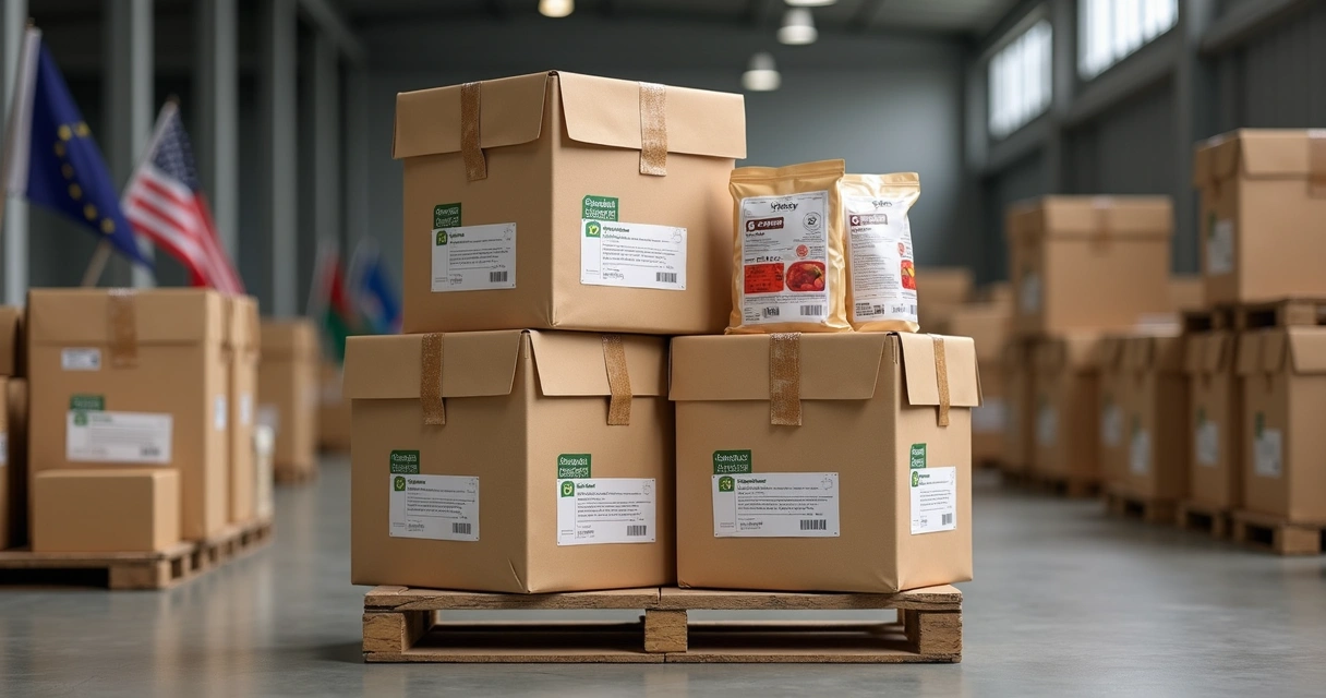 Produtos orgânicos com selo em caixas prontos para exportação 
