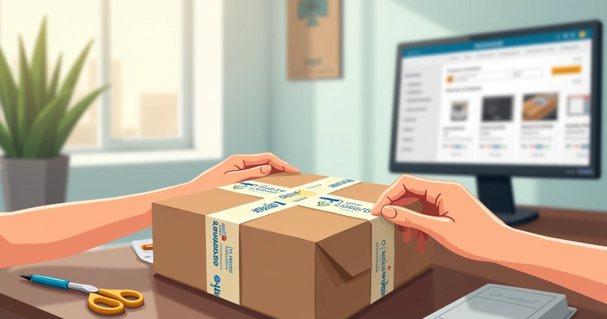 Embalagem de produto sendo preparada para envio no Mercado Livre 