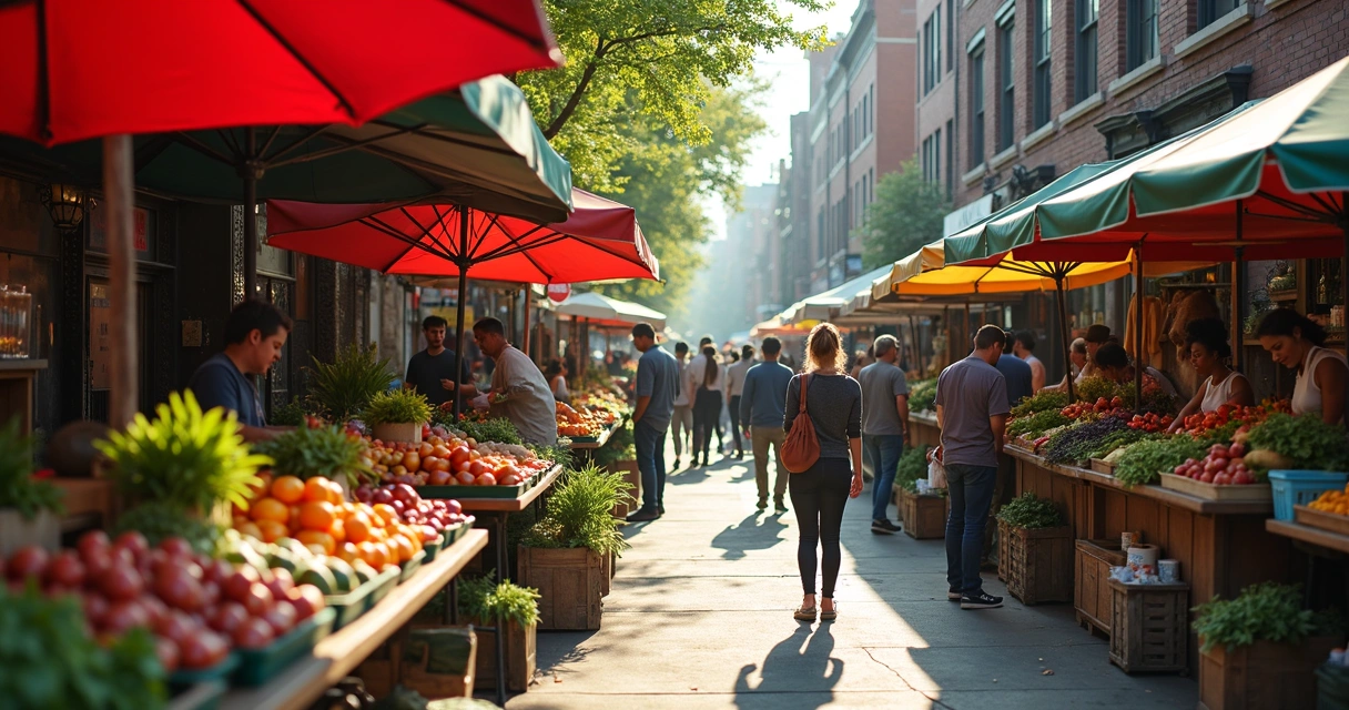 Mercado orgânico em Harlem com produtores locais 