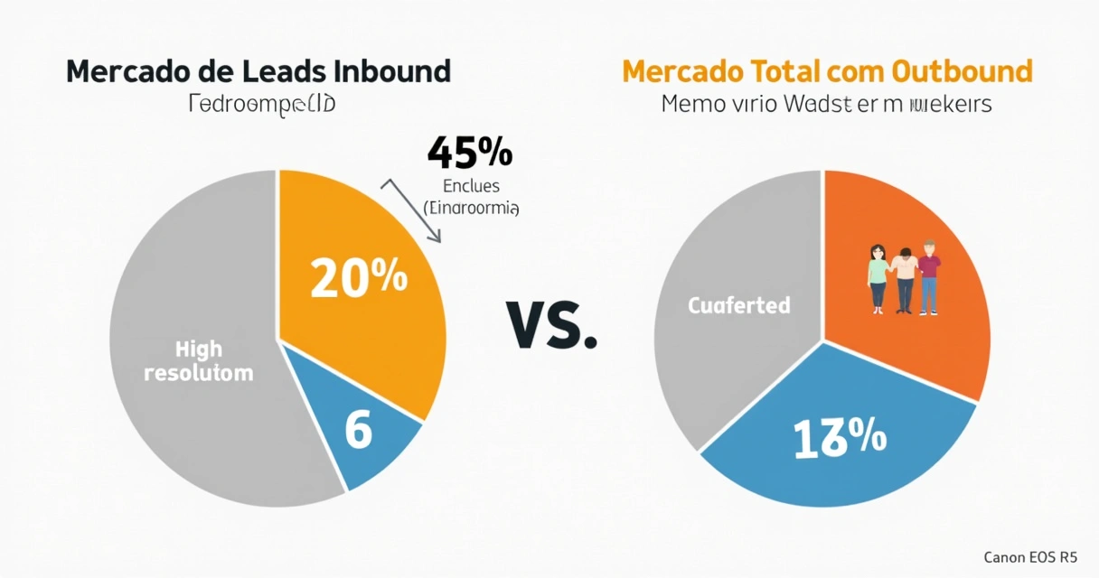 Gráfico comparativo entre outbound e inbound mostrando fatias de mercado 