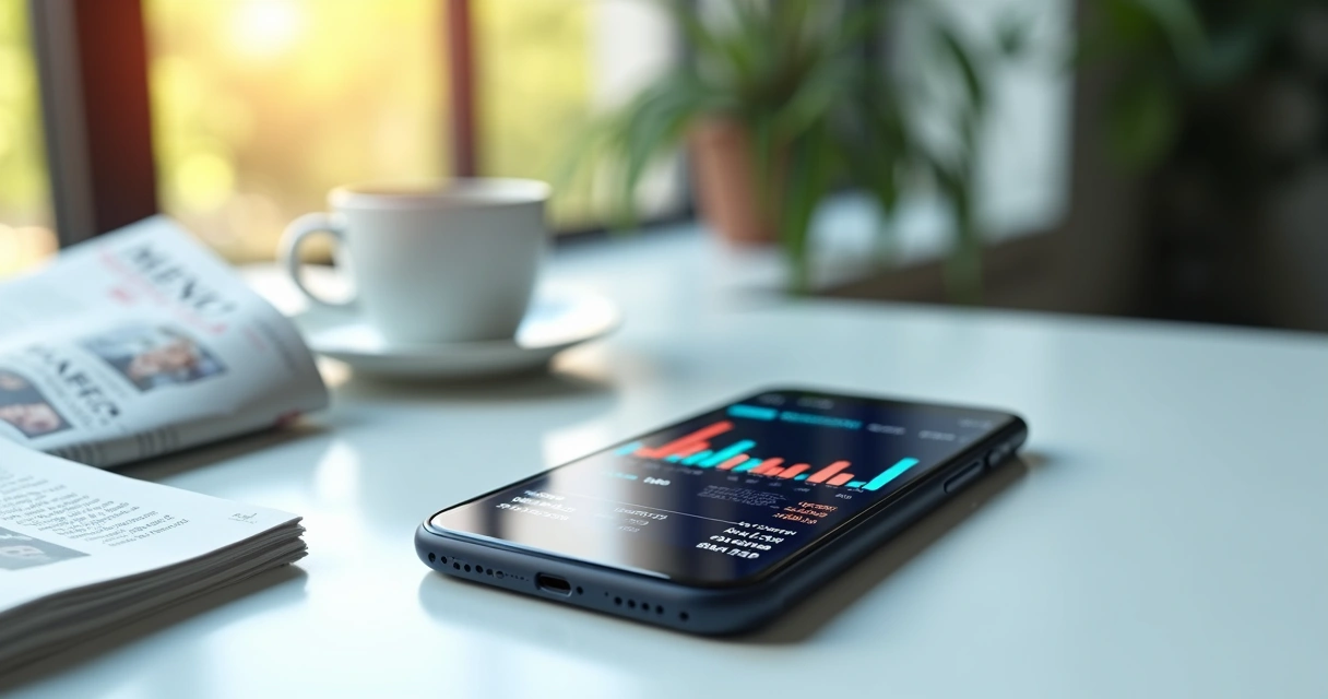 Celular exibindo gráfico de política em plataforma digital