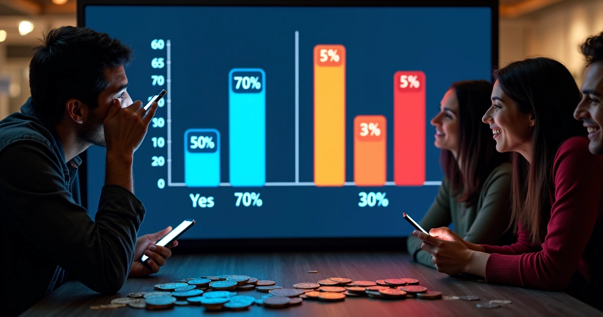 Tela digital mostrando gráfico de probabilidades de apostas Sim ou Não