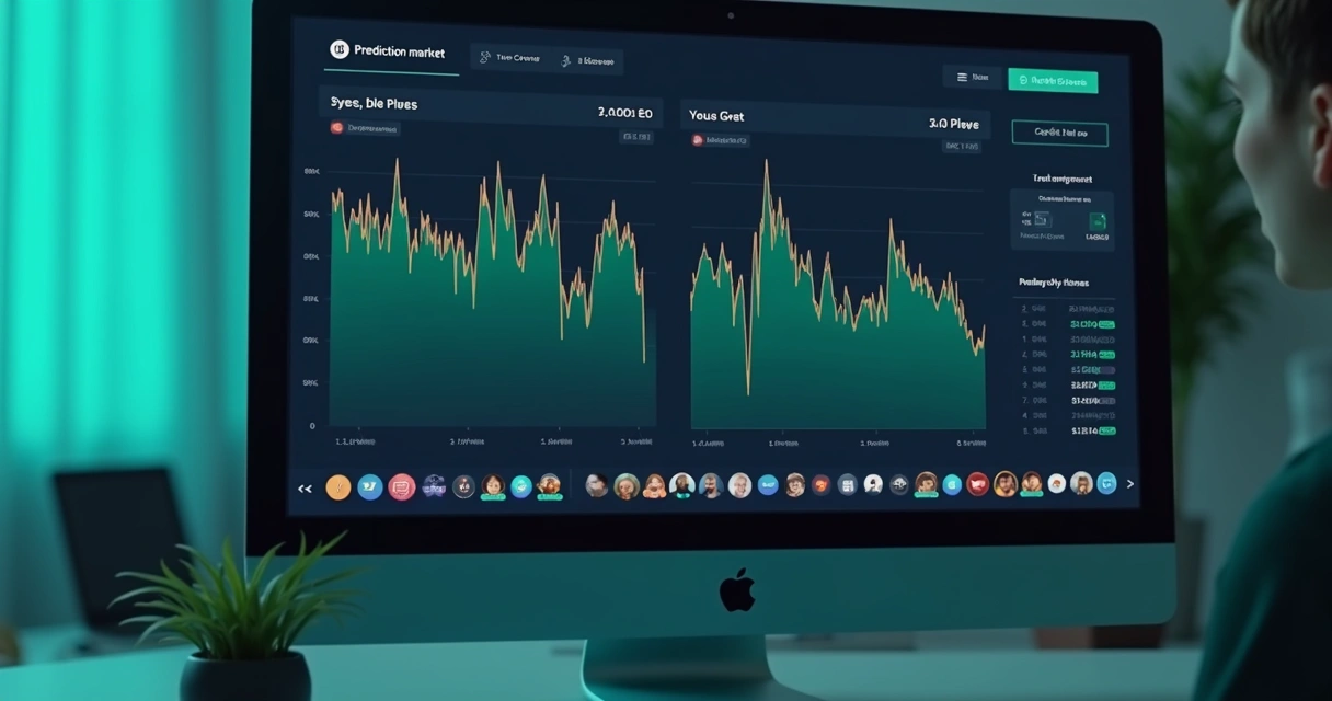 Tela de computador com gráficos de apostas em alta em plataforma de previsão 