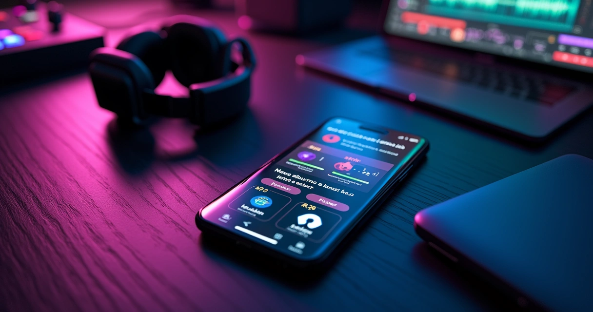 Tela de aplicativo de previsão de lançamentos musicais com gráficos e capas de álbuns 