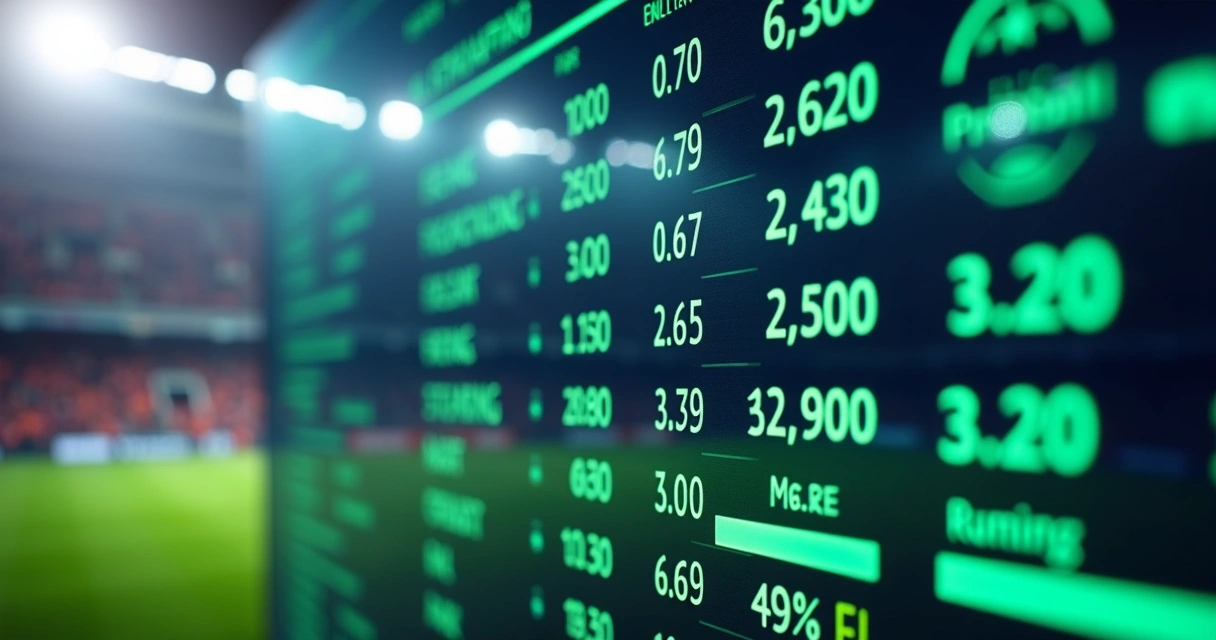 Tela digital mostrando odds e gráficos de probabilidades em apostas esportivas 