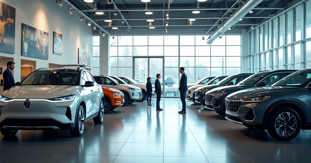 Showroom com SUVs híbridos e elétricos à venda
