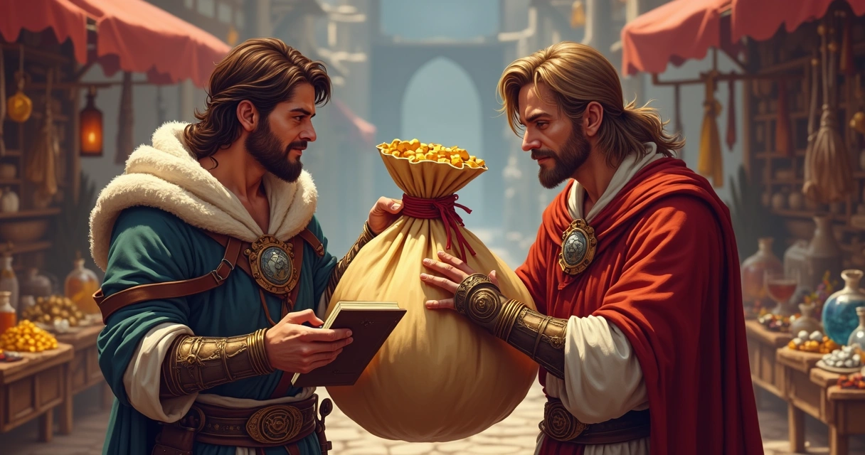 Jogador negociando loot bag no mercado do Tibia