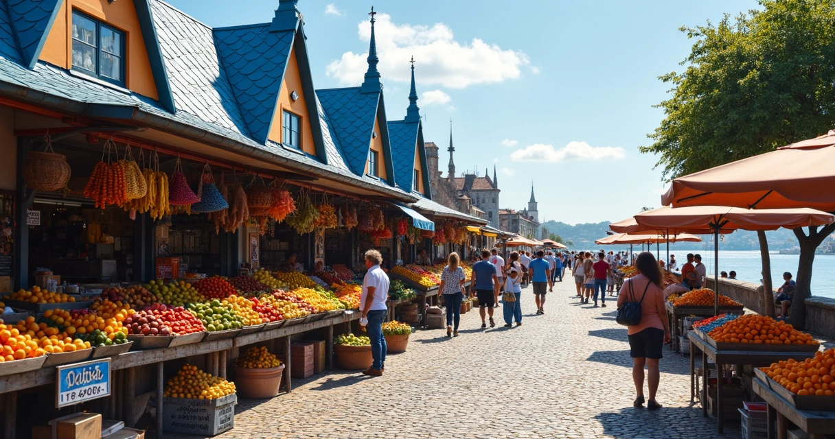 Mercado Ver-o-Peso em Belém com Rio ao fundo 