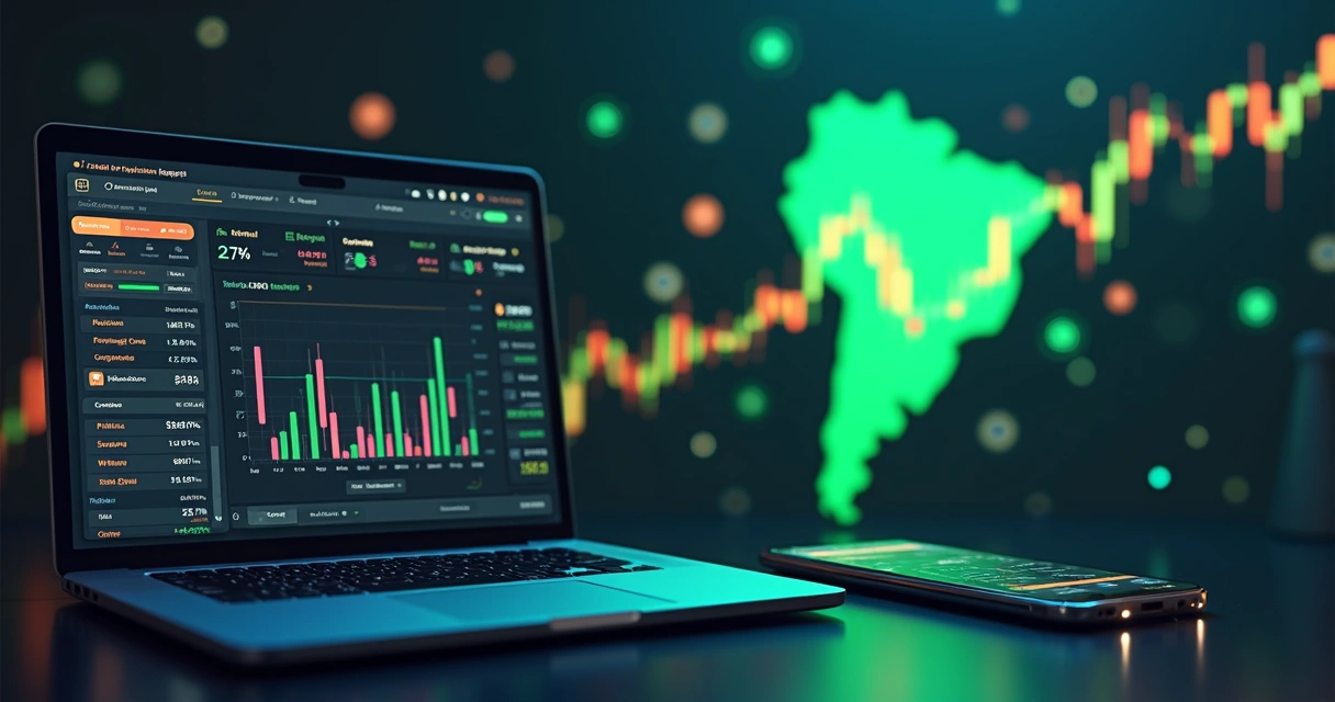 Ilustração de mercados de previsão com gráficos e bandeira do Brasil em ambiente tecnológico 