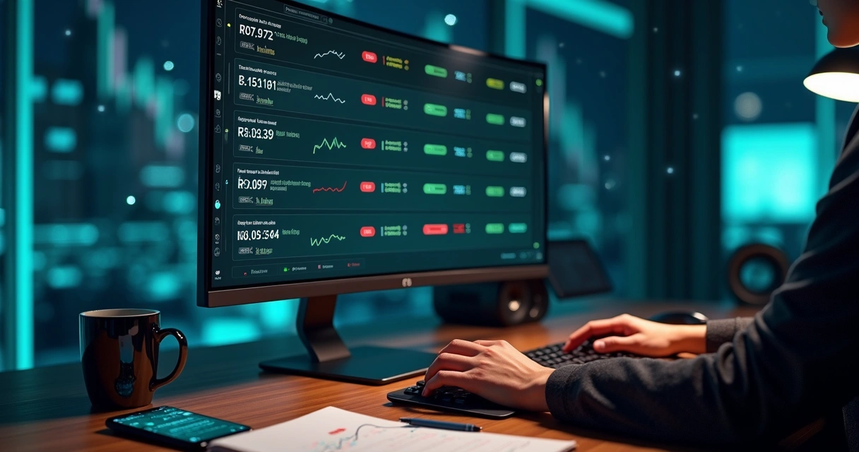 Tela de plataforma de mercado de previsão com gráficos de probabilidade e opções sim e não em destaque 