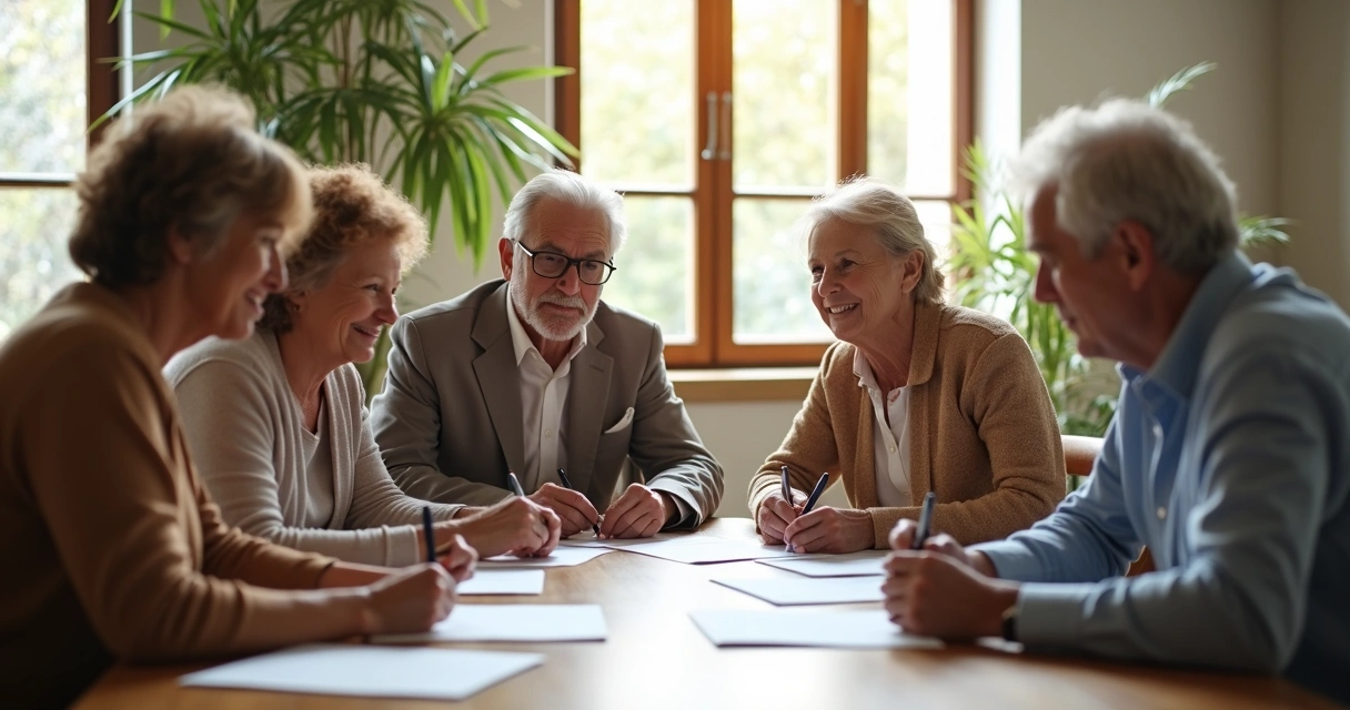 Personas sentadas alrededor de una mesa firmando un acuerdo