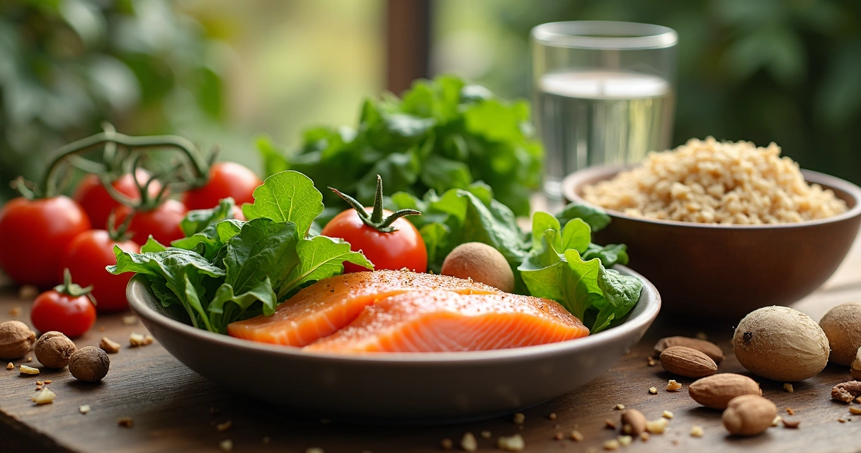 Mesa com alimentos saudáveis para a saúde da próstata 