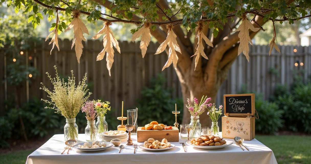 Mesa de aniversário pequena e decorada com elementos reciclados 