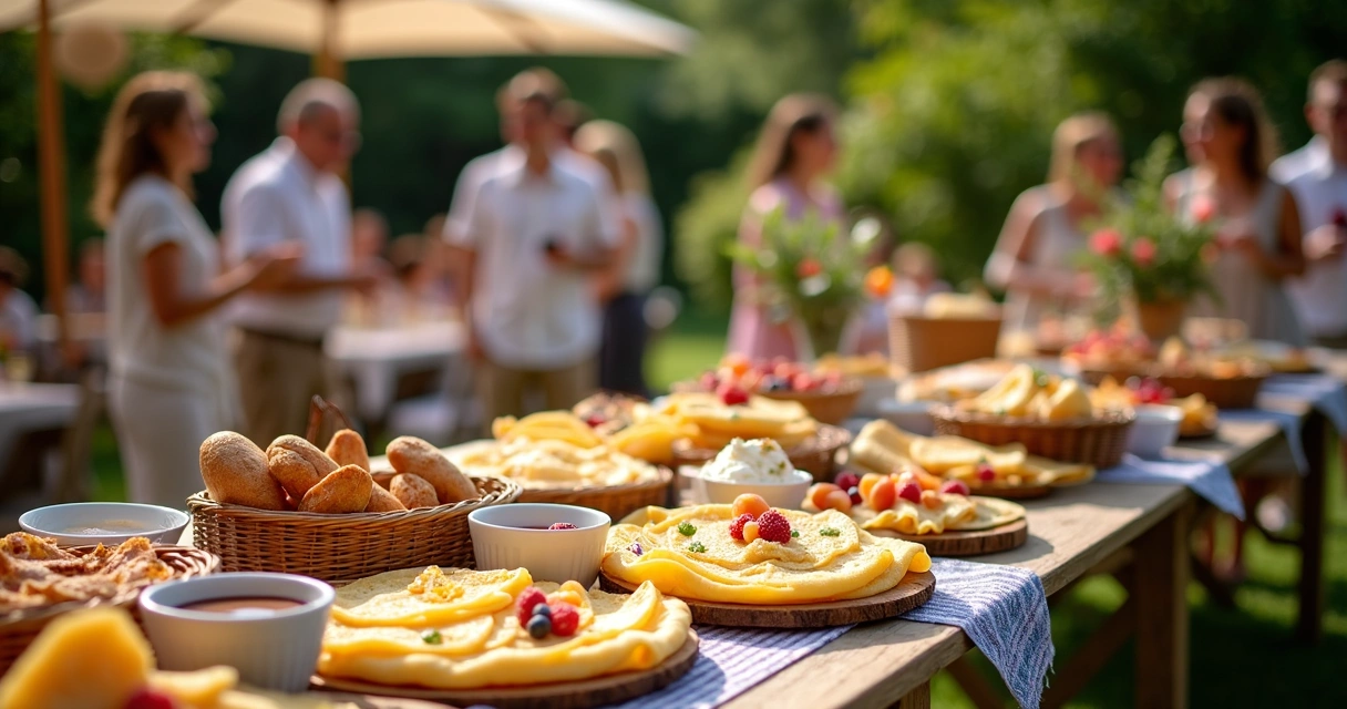 Buffet de crepes franceses em mesa ao ar livre 