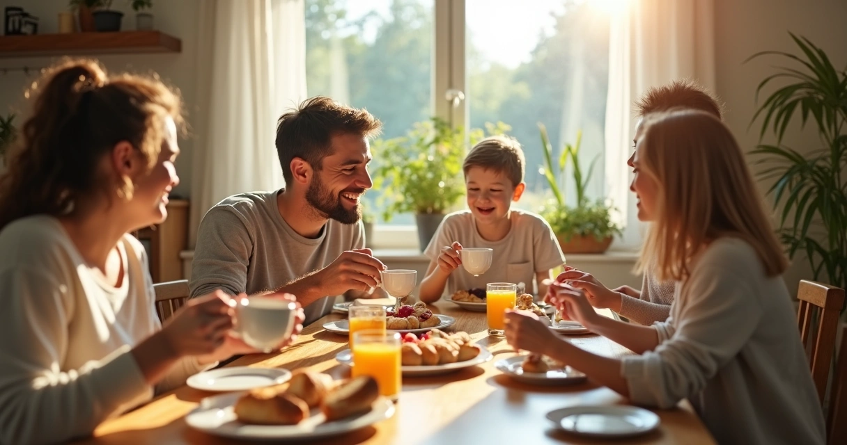 Família tomando café da manhã reunida 