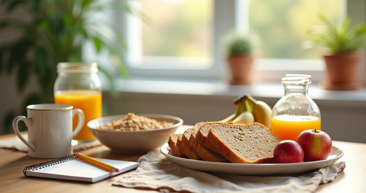 Mesa com café da manhã saudável e colorido 