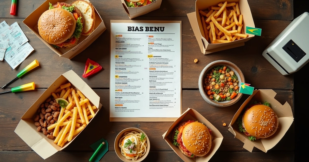 Mesa com cardápio temático da Copa e pratos variados prontos para delivery 
