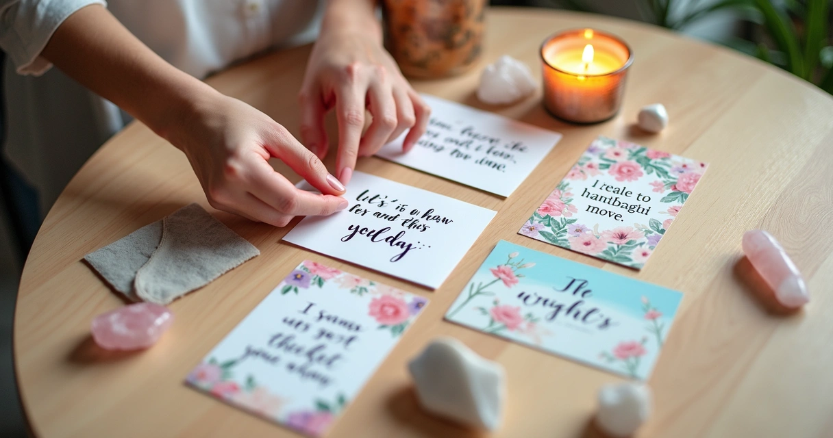 Cartas de mensagem coloridas espalhadas sobre uma mesa de madeira clara 