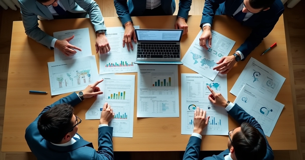 Mesa com vários documentos, gráficos e um notebook exibindo dados públicos para fiscalização