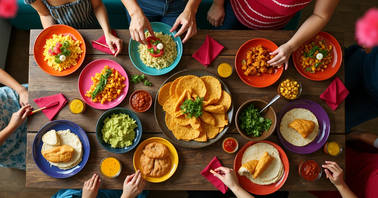 Mesa com pratos típicos mexicanos para festa 