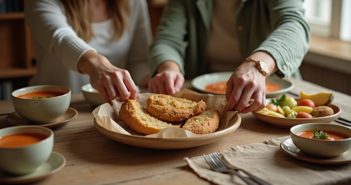 Mesa compartida en una comida grupal sencilla 